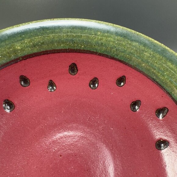 Hand Made Studio Art Pottery Deep Dish Bowl Watermelon Shaped Artist Signed VTG - Picture 4 of 15